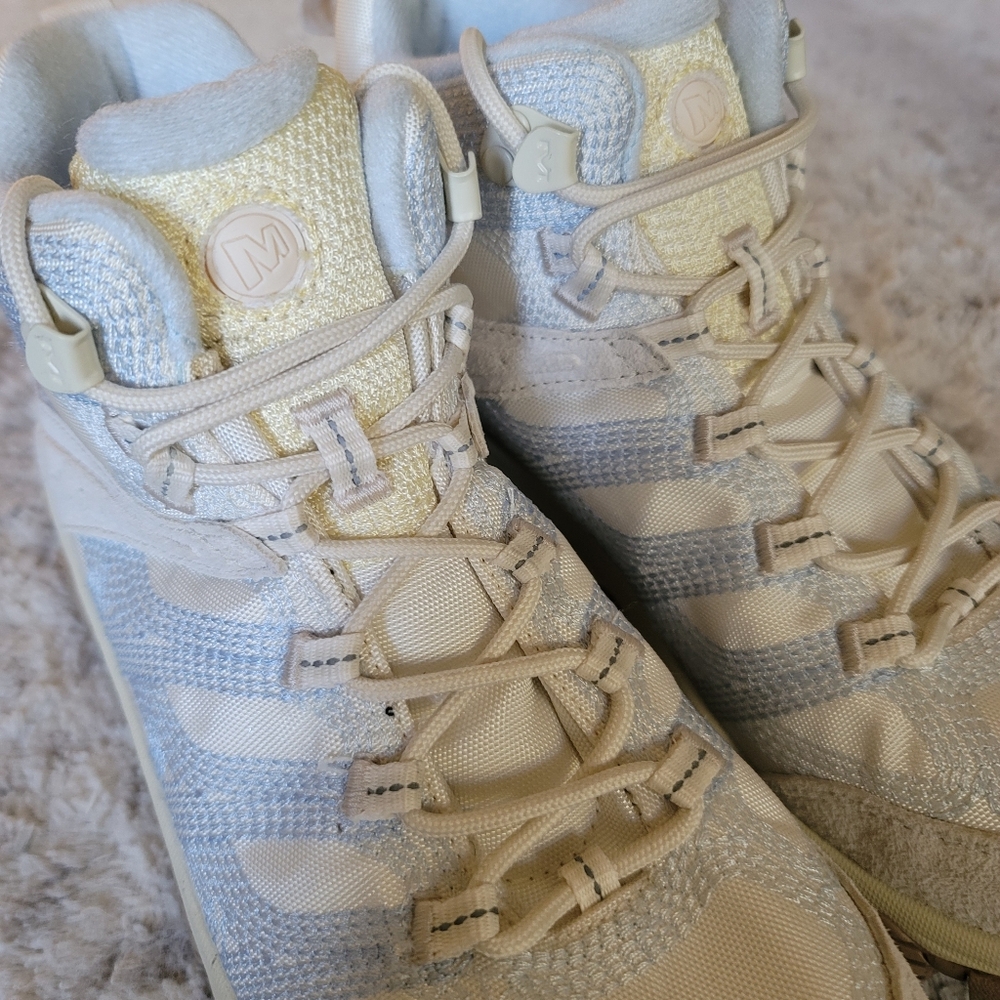 Merrell Moab 3 Mid Hiking Shoe Ivory Light Blue Sneaker Boot - Picture 5 of 8